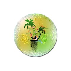 Surfing, Surfboarder With Palm And Flowers And Decorative Floral Elements Magnet 3  (round)