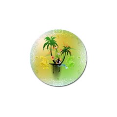 Surfing, Surfboarder With Palm And Flowers And Decorative Floral Elements Golf Ball Marker