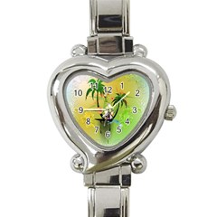 Surfing, Surfboarder With Palm And Flowers And Decorative Floral Elements Heart Italian Charm Watch