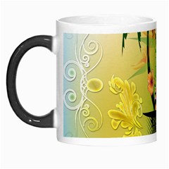 Surfing, Surfboarder With Palm And Flowers And Decorative Floral Elements Morph Mugs