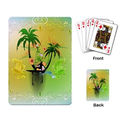 Surfing, Surfboarder With Palm And Flowers And Decorative Floral Elements Playing Card by FantasyWorld7