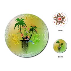 Surfing, Surfboarder With Palm And Flowers And Decorative Floral Elements Playing Cards (round)  by FantasyWorld7