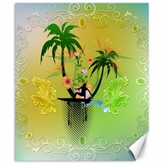 Surfing, Surfboarder With Palm And Flowers And Decorative Floral Elements Canvas 20  X 24  