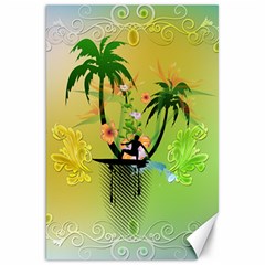 Surfing, Surfboarder With Palm And Flowers And Decorative Floral Elements Canvas 20  X 30  