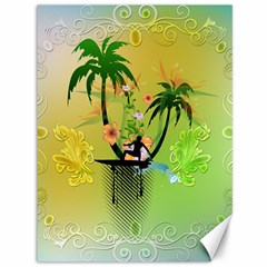 Surfing, Surfboarder With Palm And Flowers And Decorative Floral Elements Canvas 36  X 48  