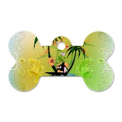 Surfing, Surfboarder With Palm And Flowers And Decorative Floral Elements Dog Tag Bone (two Sides) by FantasyWorld7