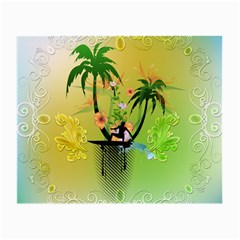 Surfing, Surfboarder With Palm And Flowers And Decorative Floral Elements Small Glasses Cloth (2-side) by FantasyWorld7