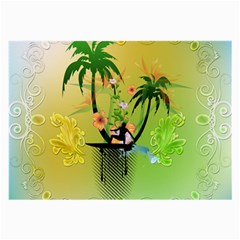 Surfing, Surfboarder With Palm And Flowers And Decorative Floral Elements Large Glasses Cloth