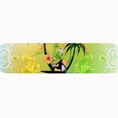 Surfing, Surfboarder With Palm And Flowers And Decorative Floral Elements Large Bar Mats