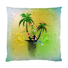 Surfing, Surfboarder With Palm And Flowers And Decorative Floral Elements Standard Cushion Case (one Side) 