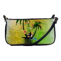 Surfing, Surfboarder With Palm And Flowers And Decorative Floral Elements Shoulder Clutch Bags by FantasyWorld7