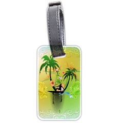 Surfing, Surfboarder With Palm And Flowers And Decorative Floral Elements Luggage Tags (two Sides) by FantasyWorld7