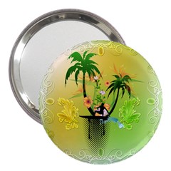 Surfing, Surfboarder With Palm And Flowers And Decorative Floral Elements 3  Handbag Mirrors