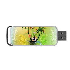 Surfing, Surfboarder With Palm And Flowers And Decorative Floral Elements Portable Usb Flash (two Sides)