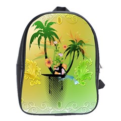 Surfing, Surfboarder With Palm And Flowers And Decorative Floral Elements School Bags (xl)  by FantasyWorld7