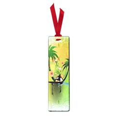 Surfing, Surfboarder With Palm And Flowers And Decorative Floral Elements Small Book Marks