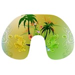 Surfing, Surfboarder With Palm And Flowers And Decorative Floral Elements Travel Neck Pillows Back