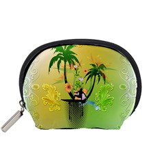 Surfing, Surfboarder With Palm And Flowers And Decorative Floral Elements Accessory Pouches (small) 