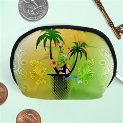 Surfing, Surfboarder With Palm And Flowers And Decorative Floral Elements Accessory Pouches (medium) 