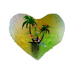 Surfing, Surfboarder With Palm And Flowers And Decorative Floral Elements Standard 16  Premium Flano Heart Shape Cushions