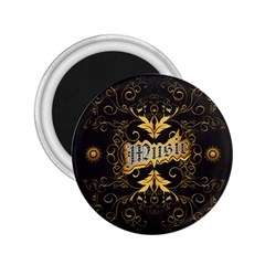 Music The Word With Wonderful Decorative Floral Elements In Gold 2 25  Magnets