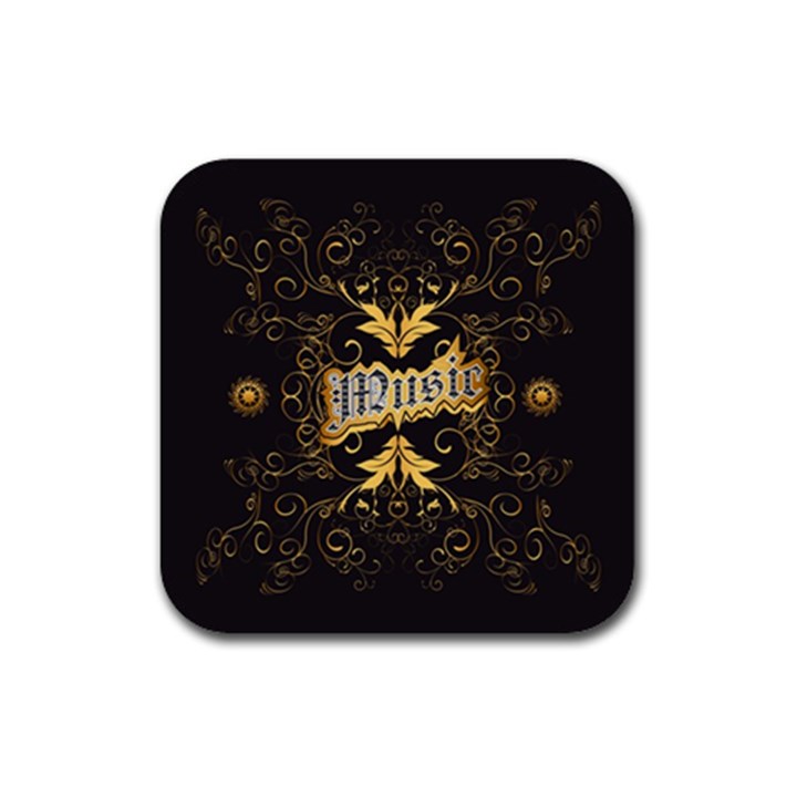 Music The Word With Wonderful Decorative Floral Elements In Gold Rubber Coaster (Square) 