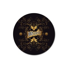 Music The Word With Wonderful Decorative Floral Elements In Gold Rubber Coaster (round) 