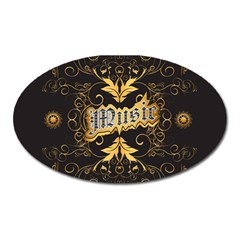 Music The Word With Wonderful Decorative Floral Elements In Gold Oval Magnet