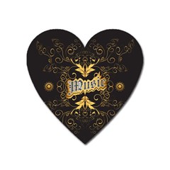 Music The Word With Wonderful Decorative Floral Elements In Gold Heart Magnet