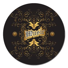 Music The Word With Wonderful Decorative Floral Elements In Gold Magnet 5  (round) by FantasyWorld7