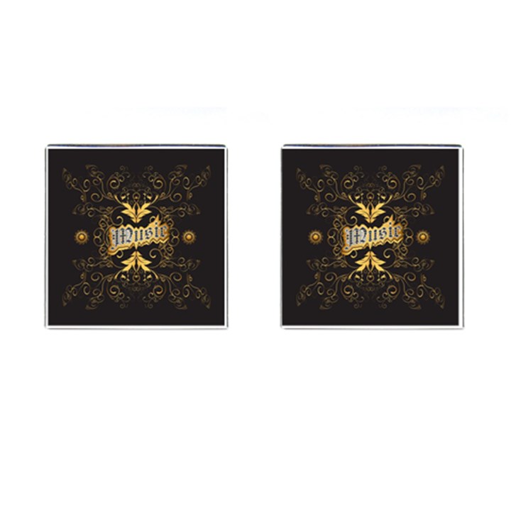 Music The Word With Wonderful Decorative Floral Elements In Gold Cufflinks (Square)