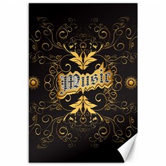 Music The Word With Wonderful Decorative Floral Elements In Gold Canvas 12  X 18  