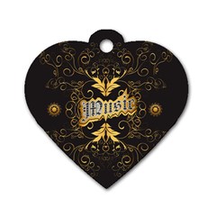 Music The Word With Wonderful Decorative Floral Elements In Gold Dog Tag Heart (one Side)