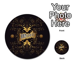 Music The Word With Wonderful Decorative Floral Elements In Gold Multi-purpose Cards (round)  by FantasyWorld7