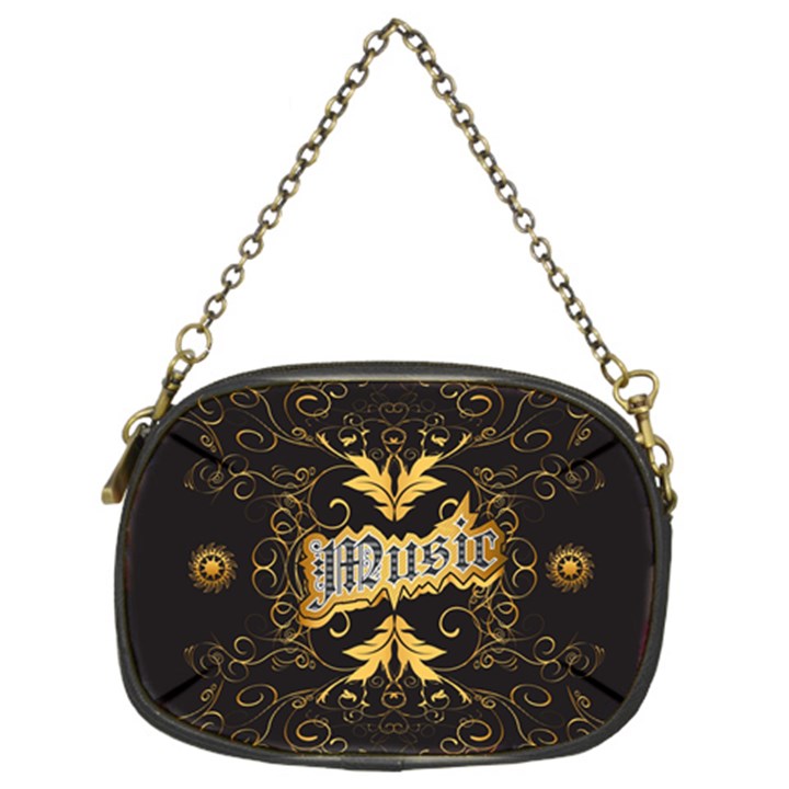 Music The Word With Wonderful Decorative Floral Elements In Gold Chain Purses (Two Sides) 