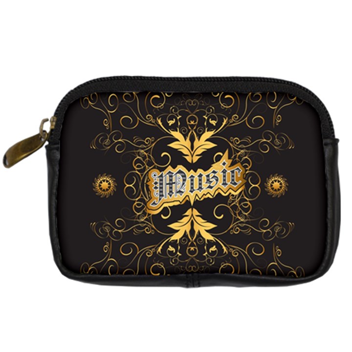 Music The Word With Wonderful Decorative Floral Elements In Gold Digital Camera Cases