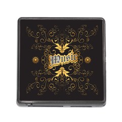 Music The Word With Wonderful Decorative Floral Elements In Gold Memory Card Reader (square)