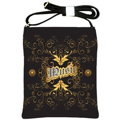 Music The Word With Wonderful Decorative Floral Elements In Gold Shoulder Sling Bags by FantasyWorld7