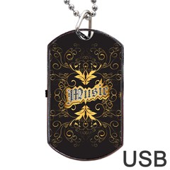 Music The Word With Wonderful Decorative Floral Elements In Gold Dog Tag Usb Flash (one Side)