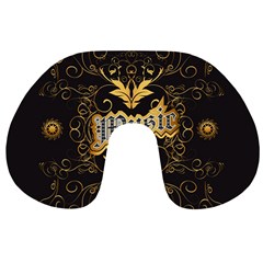 Music The Word With Wonderful Decorative Floral Elements In Gold Travel Neck Pillows by FantasyWorld7