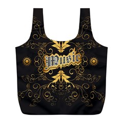 Music The Word With Wonderful Decorative Floral Elements In Gold Full Print Recycle Bags (l) 