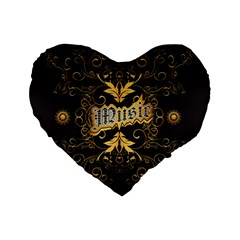 Music The Word With Wonderful Decorative Floral Elements In Gold Standard 16  Premium Flano Heart Shape Cushions