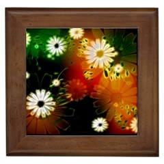 Awesome Flowers In Glowing Lights Framed Tiles