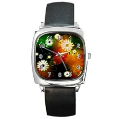 Awesome Flowers In Glowing Lights Square Metal Watches by FantasyWorld7