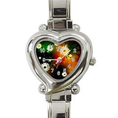 Awesome Flowers In Glowing Lights Heart Italian Charm Watch