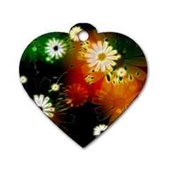 Awesome Flowers In Glowing Lights Dog Tag Heart (one Side) by FantasyWorld7