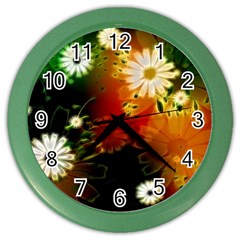 Awesome Flowers In Glowing Lights Color Wall Clocks