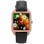 Awesome Flowers In Glowing Lights Rose Gold Watches Front