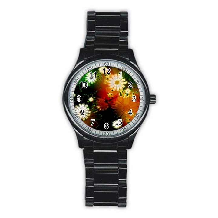 Awesome Flowers In Glowing Lights Stainless Steel Round Watches