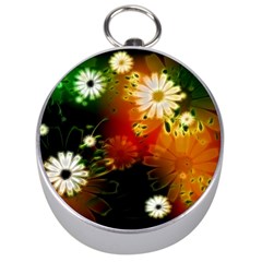 Awesome Flowers In Glowing Lights Silver Compasses